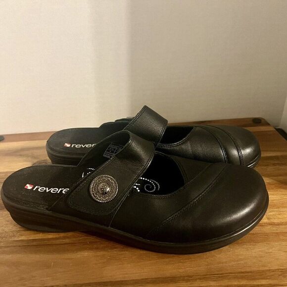 Shoes - Revere Brussels Womens Clogs Sandals Black Mary Jane Casual Black Sz 8 Leather